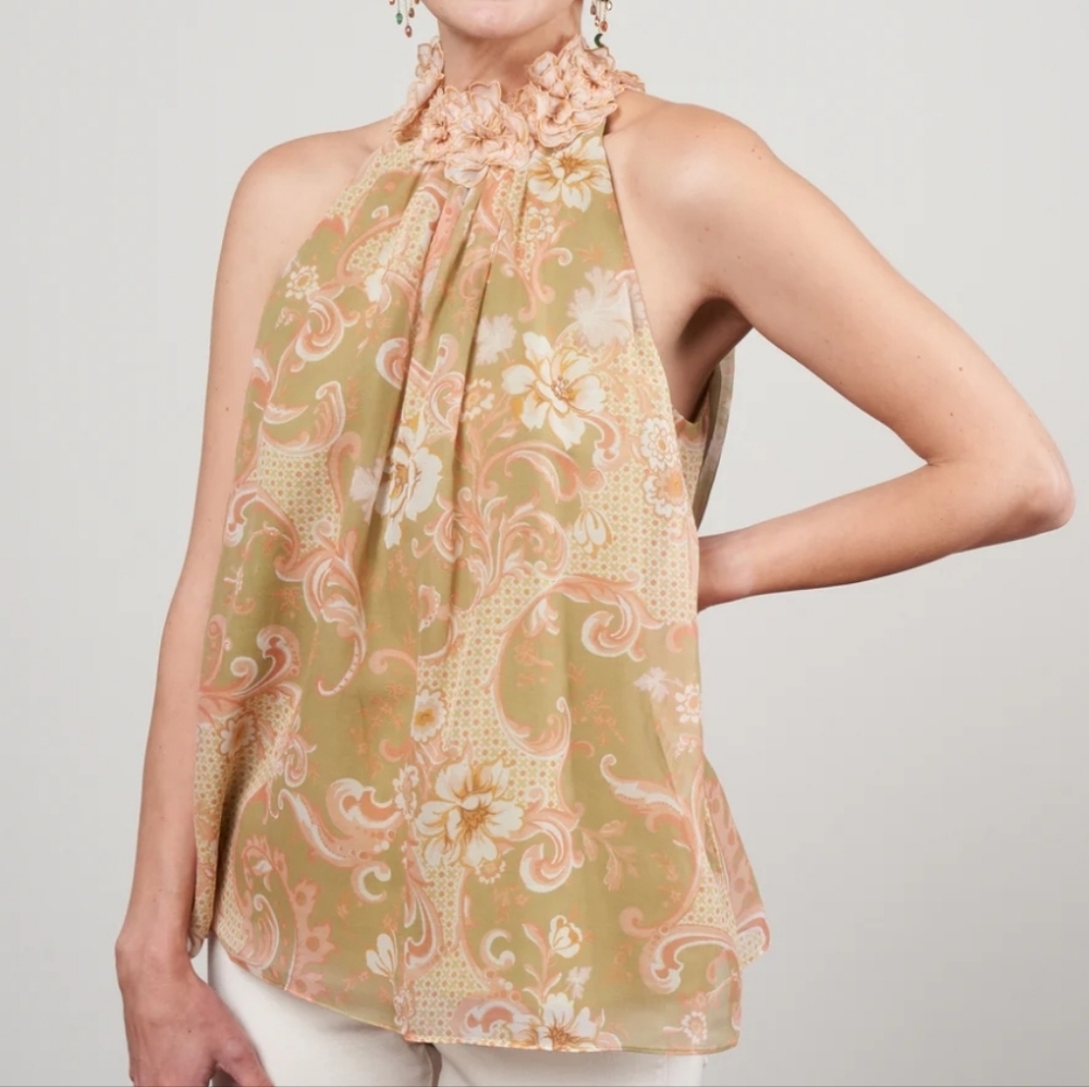 Zimmerman Postcard Sleeveless Blouse In Swirl Floral Sage Medium